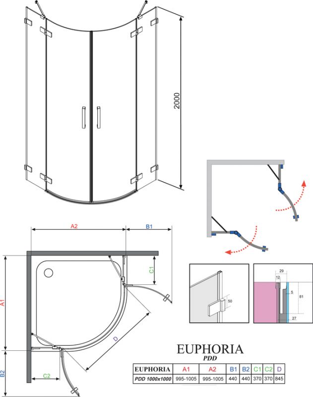 Дверь для душевого уголка Radaway Euphoria PDD 100 L