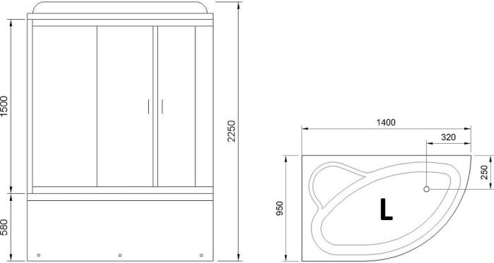 Душевая кабина 140х95 см Royal Bath ALP RB140ALP-T-L стекло прозрачное с гидромассажем