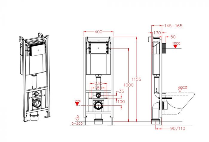Инсталляция с клавишей смыва D&K DI8640116 белый