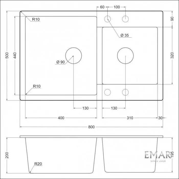 Кухонная мойка Emar Quartz EMQ-2800.Q Сардоникс бежевый