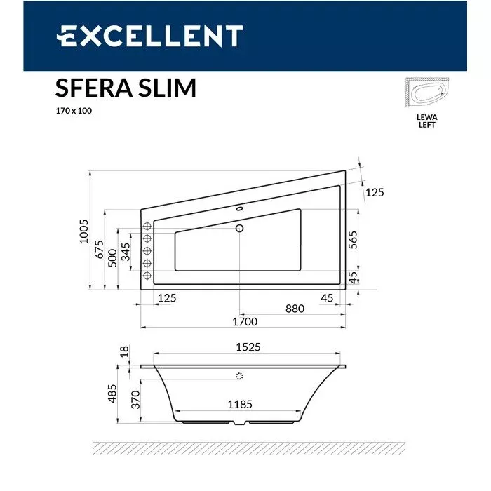 Акриловая ванна Excellent Sfera 170х100 WAEX.SFL17S.SOFT.CR хром, белый