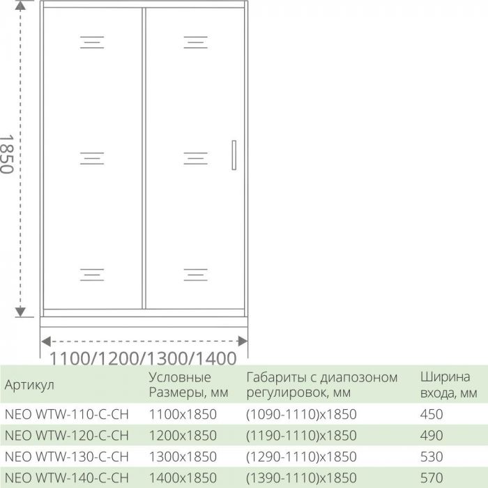 Душевая дверь в нишу 120 см Good Door Neo WTW-120-C-CH НЕ00005 стекло прозрачное