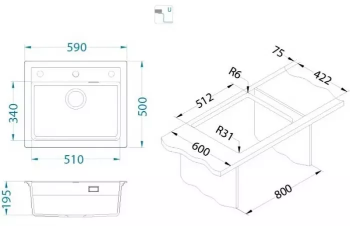 Кухонная мойка Alveus Atrox 1148162 черный