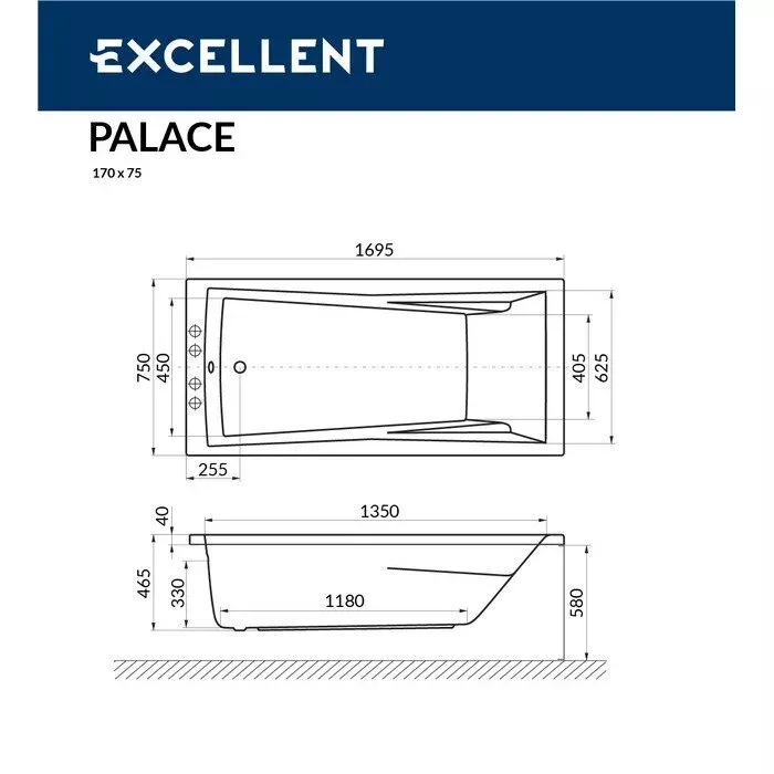 Акриловая ванна Excellent Palace 170х75 WAEX.PAL17.RELAX.CR хром, белый