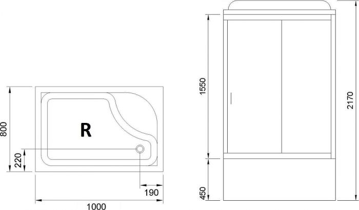 Душевая кабина 100х80 см Royal Bath BP RB8100BP3-WT-CH-R стекло прозрачное с гидромассажем