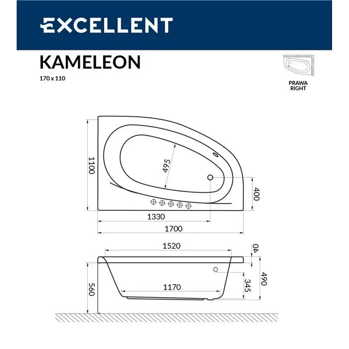 Акриловая ванна Excellent Kameleon 170х110 WAEX.KMP17.LINE.BR бронза, белый