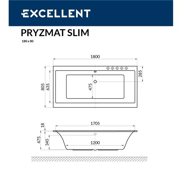 Акриловая ванна Excellent Pryzmat 180х80 WAEX.PRY18S.ULTRA.CR хром, белый
