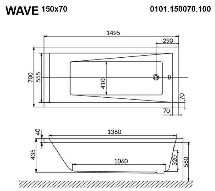 Акриловая ванна Whitecross Wave 150х70 0101.150070.100.SMARTNANO.CR хром, белый