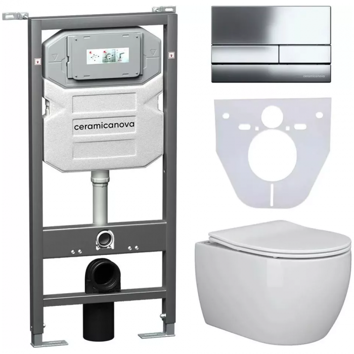 Комплект инсталляция с подвесным унитазом Ceramica Nova Play CN3001_1002CH_1000 с сиденьем микролифт и клавишей смыва хром