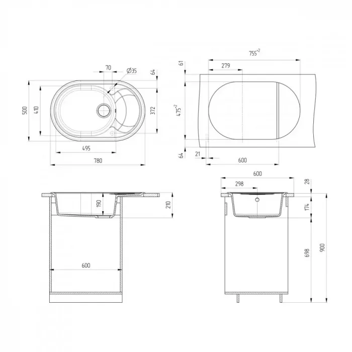 Кухонная мойка Ulgran U-610 U-610-308 черный