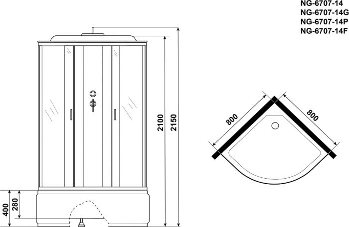 Душевая кабина Niagara Classic 67071414 NG-6707-14 80x80x215, стекло прозрачное, профиль черный