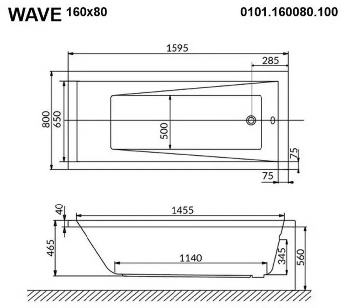 Акриловая ванна Whitecross Wave 160х80 0101.160080.100.LINENANO.CR хром, белый