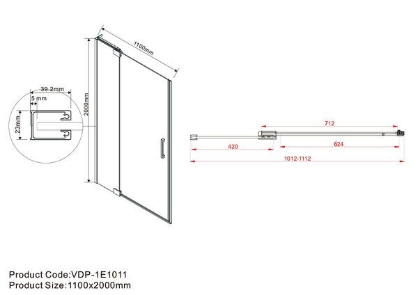 Душевая дверь Vincea Extra VDP-1E1011CLGM 110x200 см, вороненая сталь, стекло прозрачное