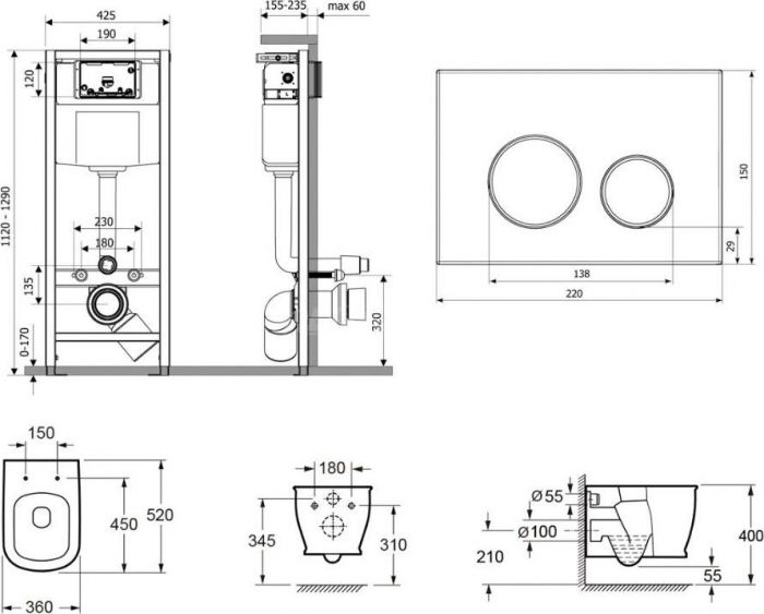 Комплект унитаз с инсталляцией Lavinia Boho Bell Pro 77040048 с сиденьем микролифт и клавишей смыва
