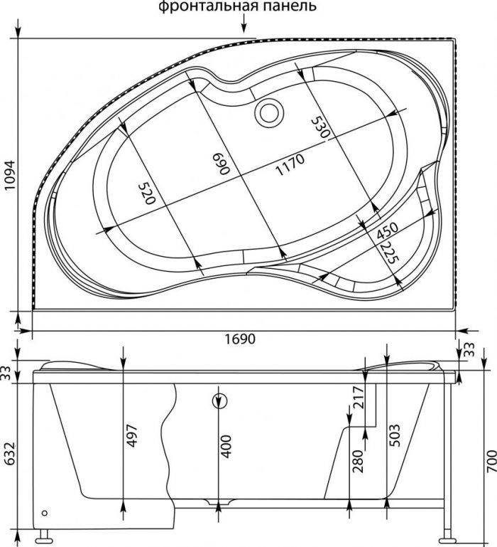 Акриловая ванна Aquanet Capri L 170х110 00205345