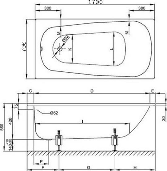 Ванна Bette Form 2020 2945-000 AD PLUS AR 1700х700х420 мм, с системой антишум, BetteGlasur Plus, BetteАнтислип, белый