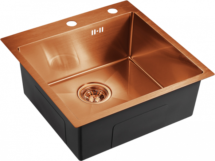 Комплект Мойка кухонная Domaci Равенна PVD DMB-117A медь, 50х50 см, квадратная, встраиваемая, российская + Смеситель DCB 3007 медь + Дозатор 401 медь
