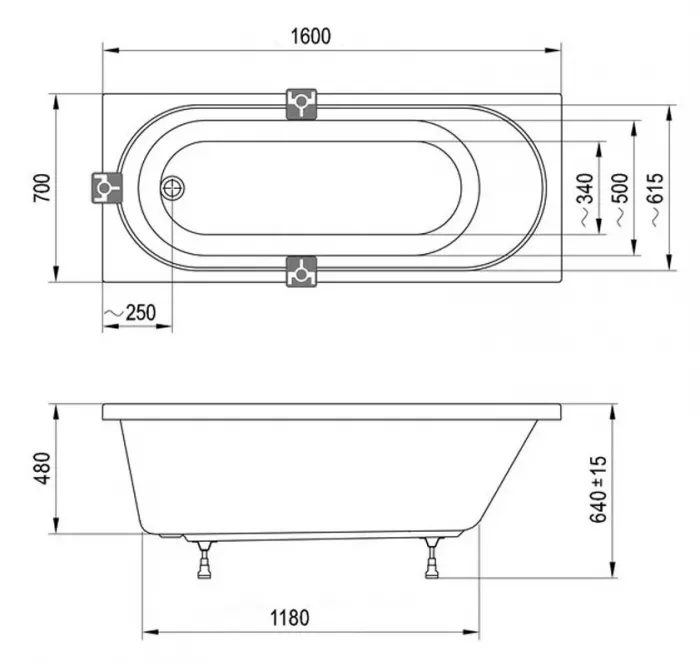 Акриловая ванна Ravak Sonata II 160x70 C634R00000 белый