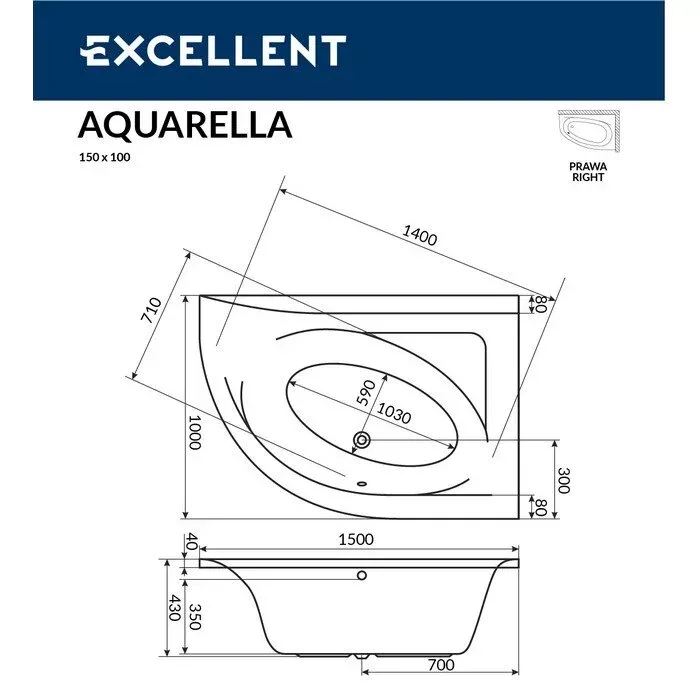 Акриловая ванна Excellent Aquarella 150х100 WAEX.ARP15.SOFT.GL золото, белый