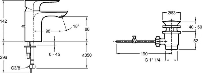 Смеситель для раковины Jacob Delafon Aleo E98332-4-CP, хром