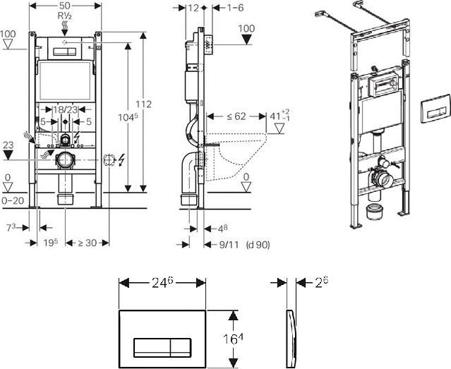 Комплект Система инсталляции для унитазов Grohe Rapid SL 38772001 3 в 1 с кнопкой смыва + Чаша подвесного унитаза Am.Pm Awe C111738WH + Крышка-сиденье микролифтом