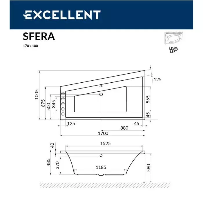 Акриловая ванна Excellent Sfera 170х100 WAEX.SFL17.SOFT.GL золото, белый